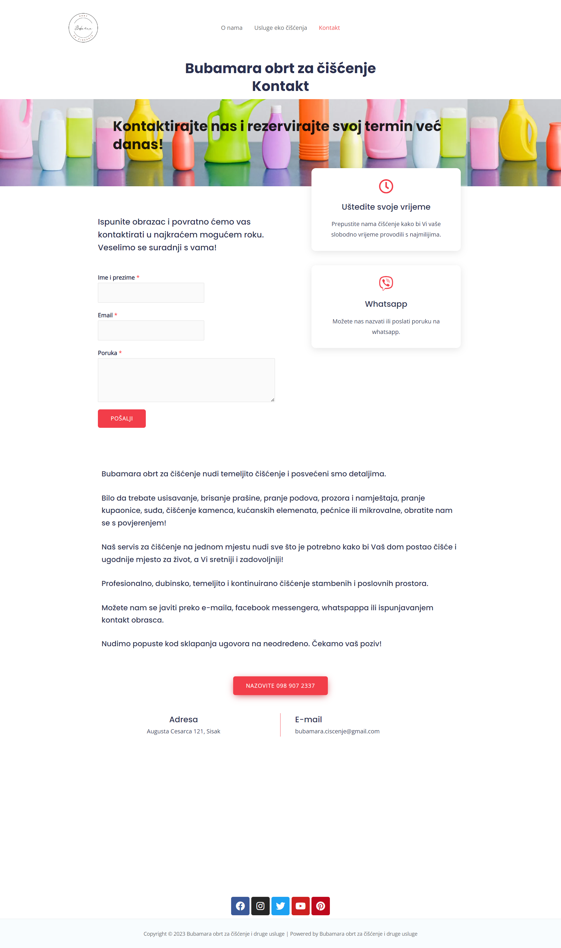 Kontakt Bubamara obrt za čišćenje